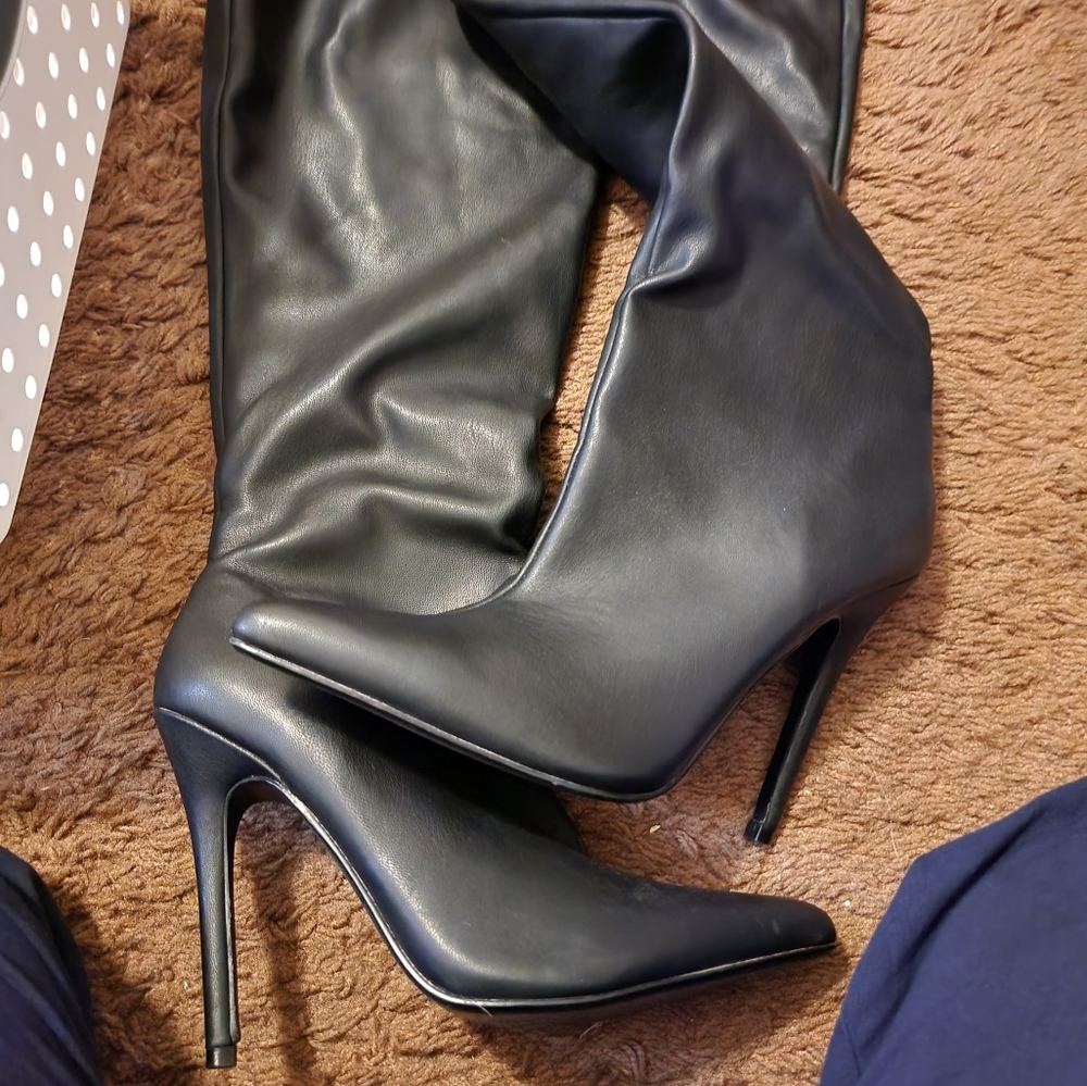 Black knee high heel boots